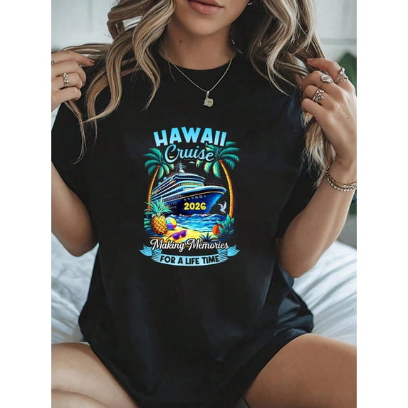 Women's Casual Hawaii Cruise 2026 Vacation Graphic Crewneck T-Shirt