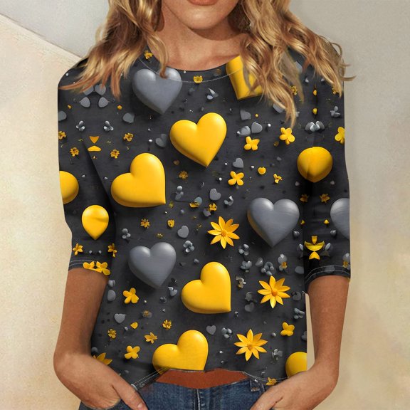 Women's Casual Heart Print Loose Top Soft, Comfortable & Stylish Long Sleeve Blouse for Everyday Wear