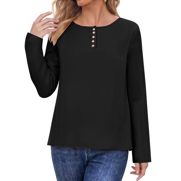 Women's Casual Henley Shirts Long Sleeve Button Up Slim Fit Ribbed Knit Blouses