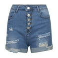 thumbnail image 1 of Women's Casual High/Low Rise Denim Shorts Frayed Raw Hem Ripped Jeans Shorts Trendy Loose Fit Basic Denim Shorts, 1 of 6