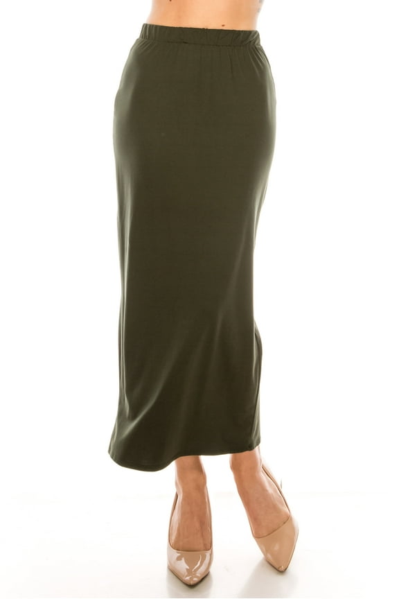 Women's Casual High Waist Back Slit Solid Bodycon Pencil Midi Skirt S-3XL