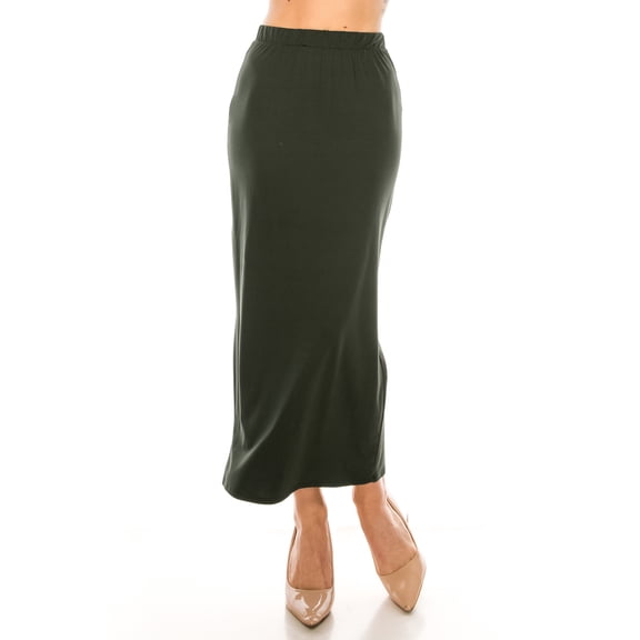 Women's Casual High Waist Back Slit Solid Bodycon Pencil Midi Skirt S-3XL