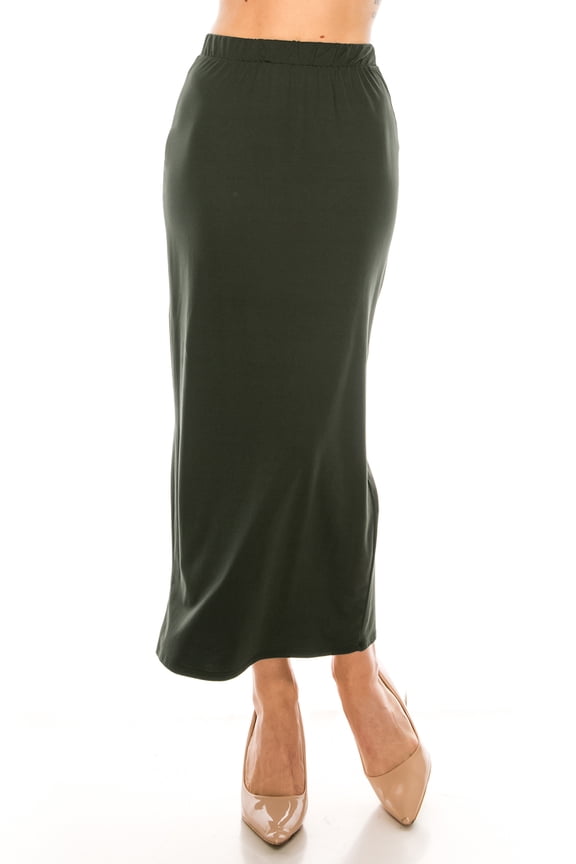 Women's Casual High Waist Back Slit Solid Bodycon Pencil Midi Skirt S-3XL