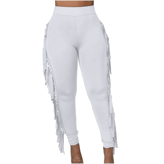 Women's Casual High Waist Fringed Pants With Elastic - Bodycon Tassels Side Long Jogger Sweatpant