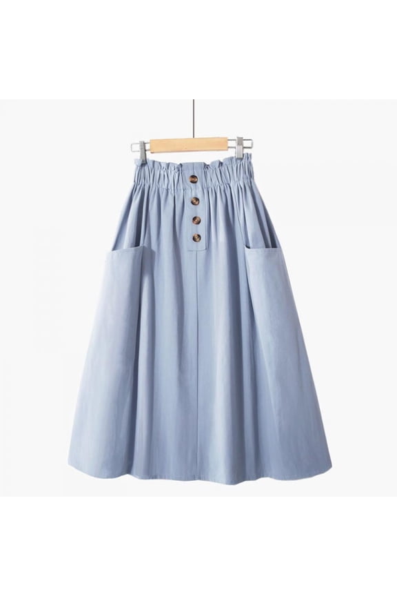 Women's Casual High Waist Pleated Midi Skirt with Pocket,