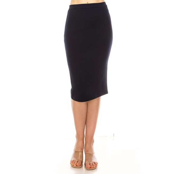 Women's Casual High Waist Slim Stretch Pull On Bodycon Pencil Solid Midi Skirt