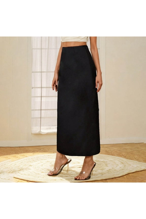 Women's Casual High Waist Slit Split Back Work Pencil Maxi Skirt Black S