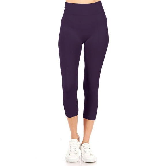 Women's Casual High Waist Solid Seamless Capri Leggings Stretch Fit