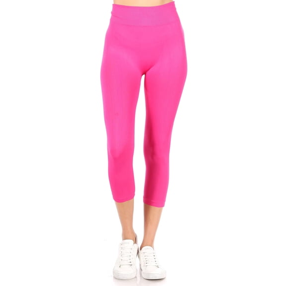 Women's Casual High Waist Solid Seamless Capri Leggings Stretch Fit