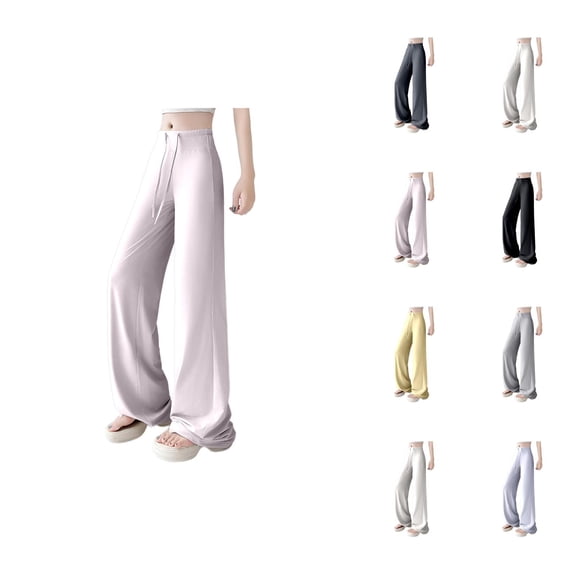 Women's Casual High Waist Wide Leg Pants - Comfortable Loungewear for Everyday and Activities - Breathable Summer and Fall Style