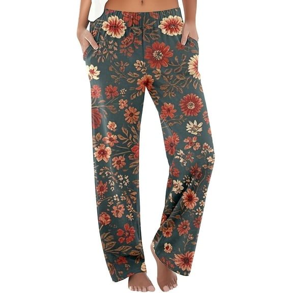 Women's Casual High Waisted Boho Beach Pants Comfortable Loose Fit Summer Spring Fall Everyday Wear With Floral Print AI Design