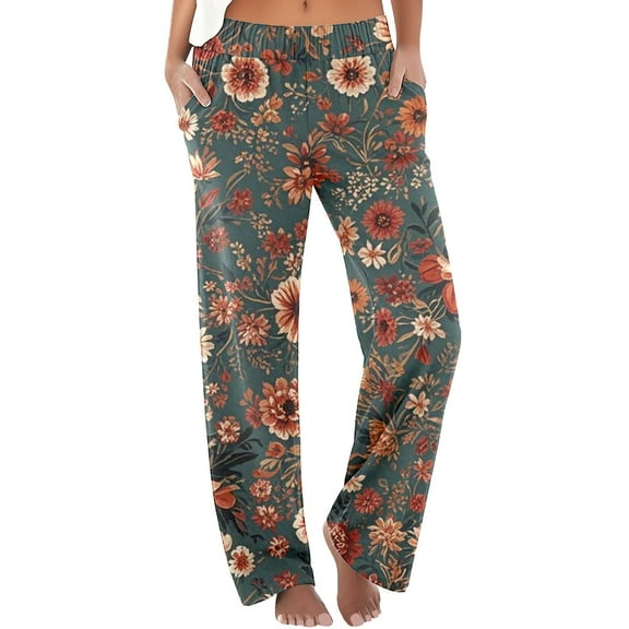 Women's Casual High Waisted Boho Beach Pants Comfortable Loose Fit Summer Spring Fall Everyday Wear With Stylish Print Design