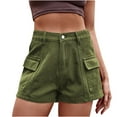 thumbnail image 1 of Women's Casual High Waisted Button Cargo Shorts Denim Jean Shorts Stretch Loose Fit Hiking Shorts with Pockets, 1 of 4