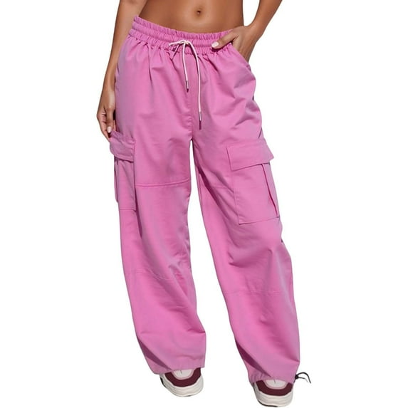 Women's Casual High Waisted Loose Wide Leg Pants Multi Pockets Y2K Straight Trousers Ideal for Summer and Fall Activities Senistyle Pants,Color:Pink,Size:S