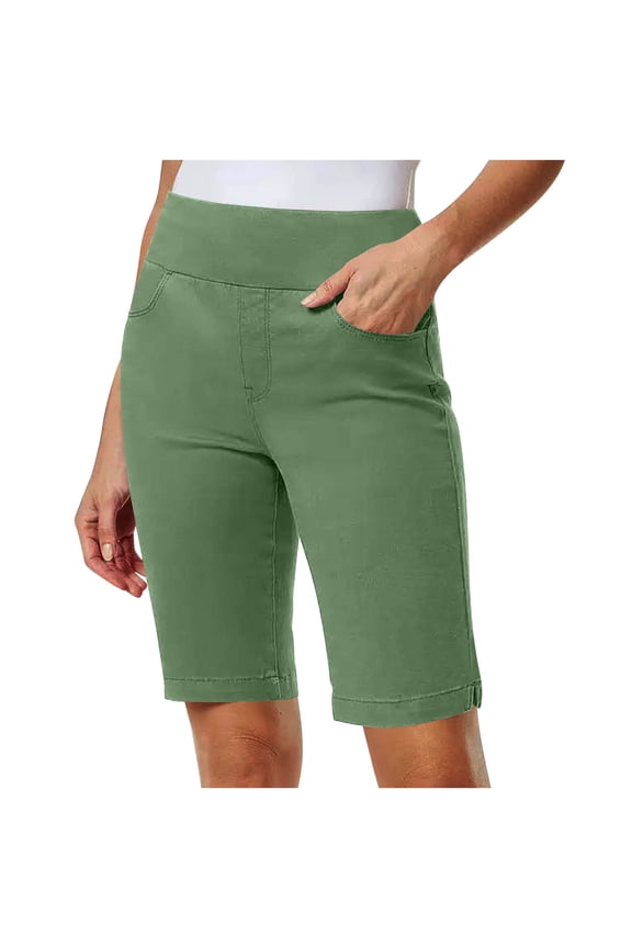 Women's Casual Hiking Shorts Solid Color Stretch Twill Elastic Waist Bermuda Shorts with Pockets for Women Summer Outdoor Sports Travel Daily, 2026 New Fashion Limited-time Offer
