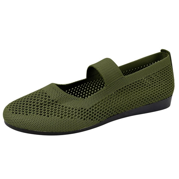 Women's Casual Hollow Out Knitted Mary Jane Flats Shoes,Fashion Comfortable Mesh Walking Beach Shoes Lightweight Breathable Slip-On Shoes
