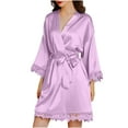 thumbnail image 1 of ZQUUVOU Women's Casual Homewear Long-Sleeve V-Neck Dress Color Lace Night-Robe One Size Light Blue, 1 of 8