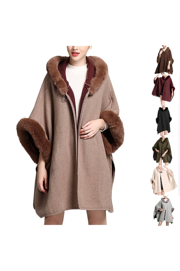 Women's Casual Hooded Cardigan Cloak Blouse Top Solid Color Round Neck Loose Fit Sweater for Daily Wear Loungewear Vacation Fashion Essential Gift | CSEONE,Beige Free Size