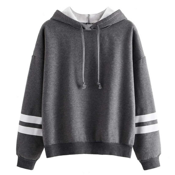 Women's Casual Hooded Drawstring Long Sleeve Striped Sweatshirt Tops