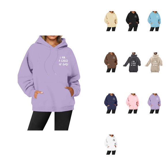 Women's Casual Hooded Long Sleeve Pullover Sweatshirt with Pocket – Christian Graphic Preppy Letter Print Fall Fashion Top for Teen Girls