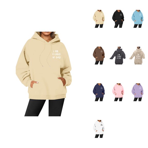 Women's Casual Hooded Long Sleeve Pullover Sweatshirt with Pocket – Christian Graphic Preppy Letter Print Fall Fashion Top for Teen Girls