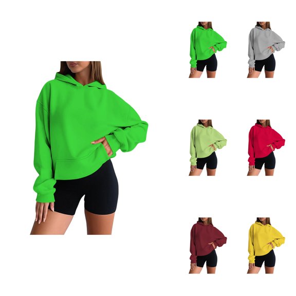 Women's Casual Hooded Pullover Sweatshirt – Soft Comfortable Long Sleeve Loungewear with Kangaroo Pocket & Drop Shoulder for Everyday Wear