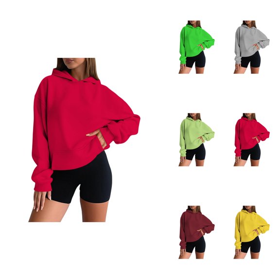 Women's Casual Hooded Pullover Sweatshirt – Soft Comfortable Long Sleeve Loungewear with Kangaroo Pocket & Drop Shoulder for Everyday Wear