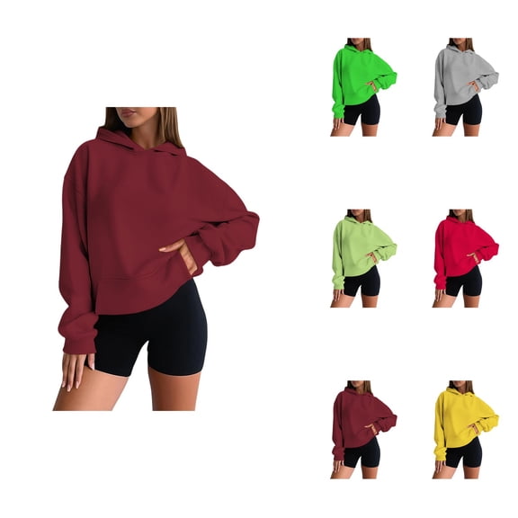 Women's Casual Hooded Pullover Sweatshirt – Soft Comfortable Long Sleeve Loungewear with Kangaroo Pocket & Drop Shoulder for Everyday Wear