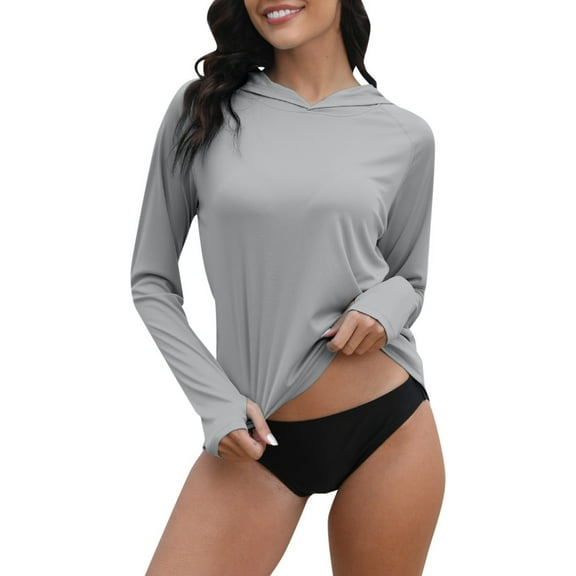 Women's Casual Hooded Shirt Long Sleeve Comfortable Vacation Outdoor Blouse Spring Summer Fall Tops Loose Fit Pure Color Sun Shirt Women Womens Sun Shirt