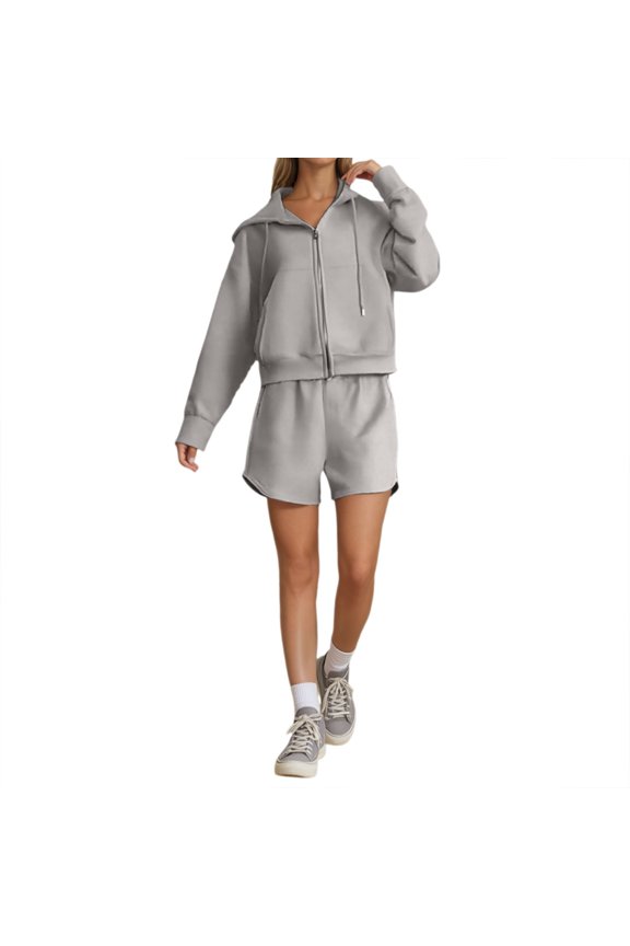 Women's Casual Hooded Shorts Suit Set Comfortable Wear For Daily Spring Fall Outfit Versatile Stylish Two Piece