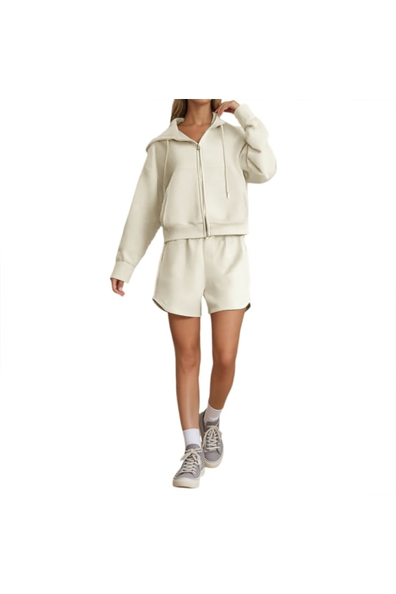 Women's Casual Hooded Shorts Suit Set Comfortable Wear For Daily Spring Fall Outfit Versatile Stylish Two Piece