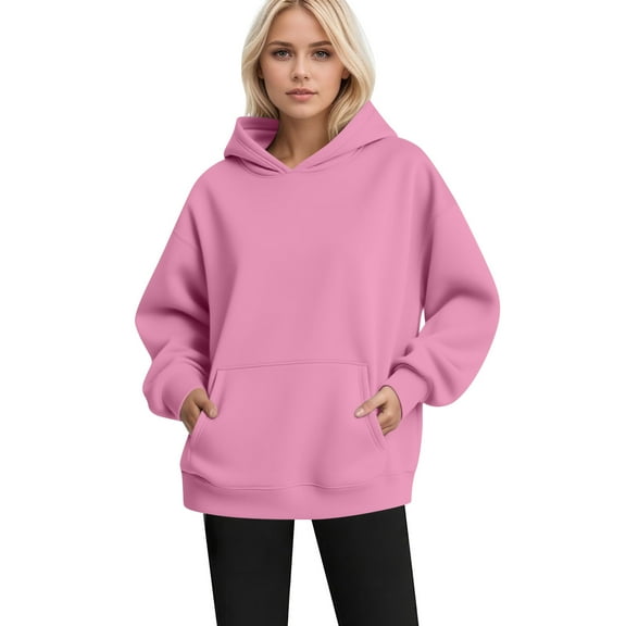 Women’s Casual Hoodie – Oversized Long Sleeve Pullover Sweatshirt with Pockets, Perfect for Fall Winter School, Gym, Travel, and Outdoor Wear Pink