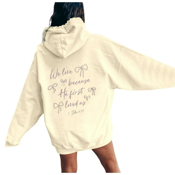 Women's Casual Hoodie With Bow Print Autumn Winter Pullover Sweatshirt Comfortable Stylish Apparel for Women