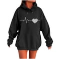 thumbnail image 1 of Women's Casual Hoodies Fashion Print Drawstring Long Sleeve Pullover Tops Outdoor Sport Drop Shoulder Sleeves Sweatshirt Black L, 1 of 5