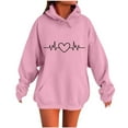 thumbnail image 1 of Women's Casual Hoodies Fashion Print Drawstring Long Sleeve Pullover Tops Outdoor Sport Drop Shoulder Sleeves Sweatshirt Pink XL, 1 of 5