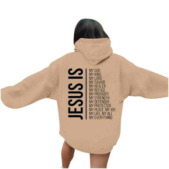Women's Casual Hoodies God Letter Crew Neck Sweatshirts for Everyday Wear Stylish Comfortable Apparel for Women