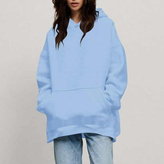 Women's Casual Hoodies Long Sleeve Lightweight Pullover Tops with Kangaroo Pocket Solid Colors Sweatshirt for Everyday