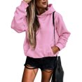 thumbnail image 1 of Women's Casual Hoodies Long Sleeve Solid Lightweight Pullover Fleece Casual Loose Oversized Sweatshirt with Pockets, 1 of 4