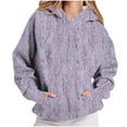 thumbnail image 1 of Women's Casual Hoodies Long Sleeve Sweatshirts Cowl Neck Hooded Pullover Front Pleat Top with Pockets Striped/Print, 1 of 6