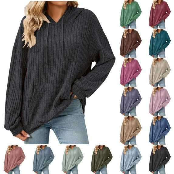 Women's Casual Hoodies Long Sleeves Loose Solid Color Pocket Drawstring Winter Clothes Dark Gray 2XL