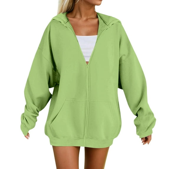 Women's Casual Hoodies With Pocket Long Sleeve Solid Color Zipper Warm Winter Fall Soft Comfortable Loose Fit Sweatshirt For Daily Wear,Light Green,Xxxxl