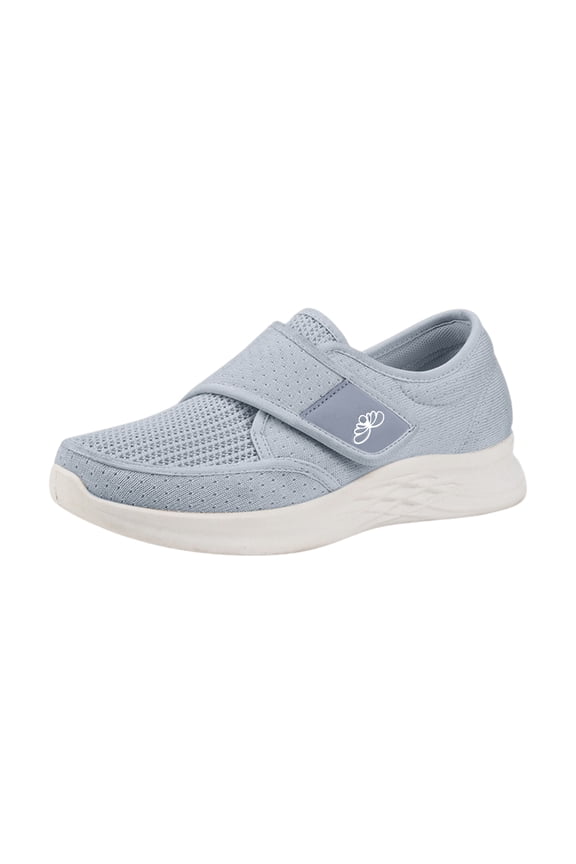 Women's Casual Hook‑And‑Loop Fly‑Knit Walking Shoes Breathable Hollow‑Out Adjustable Strap Wedge Platform Non‑Slip Soft Sole Comfort Sneakers Safety Flats Hook & Loop Running Sneakers