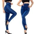 thumbnail image 1 of Women's Casual Imitation Cowboy Leggings Bead High Elasticity Slim Cropped Pants, 1 of 9