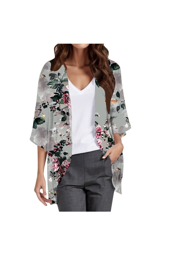 Women's Casual J Fashion Print Lightweight And Comfortable Beach Vacation Chiffon Cardigan Sun Cardigan Uv Protection Shirts for Women Womens Sun Shirt