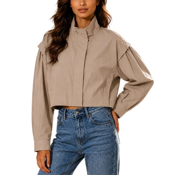 Women's Casual Jacket Fashionable Loose Zipper With High Neck Sun Long Sleeve Jacket For