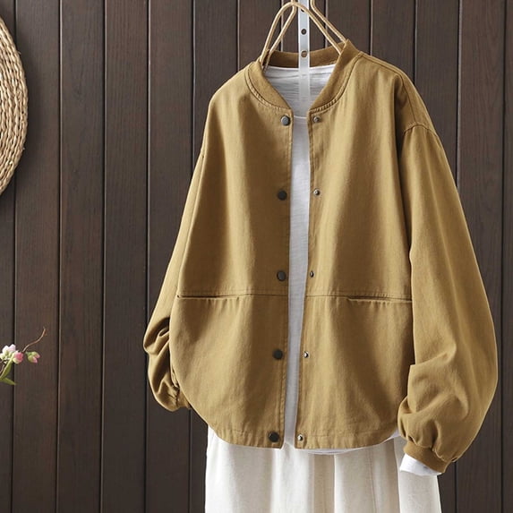 Women's Casual Jacket with Large Pockets, Lightweight Polyester Material, Short Sleeve Round Neck, Versatile for Outdoor and Daily Wear, Spring and Summer Seasons