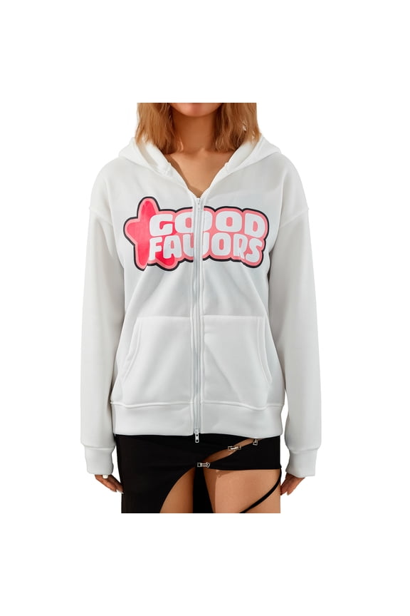 Women's Casual Jacket, Letter Printed Long Sleeve Zipper Closure Hooded Sweatshirt with Pocket