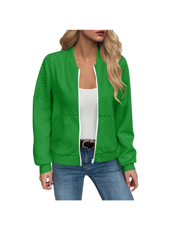 Women's Casual Jacket Lightweight Long Sleeve Baseball Style Zip Up Outerwear Comfortable Fall Women Turtleneck Hoodies Jackets Long Sleeve Casual Thin Wool Jacket Women Womens Casual Jackets