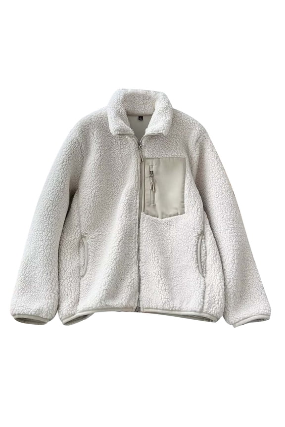 Women's Casual Jacket Winter Warm Full Zip Long Sleeve Cozy Outerwear Soft Teddy Coat with Pockets Relaxed Fit