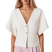 Womens Casual Jacket for Everyday Wear - Lightweight Short Sleeve V-Neck Knit Sports Jacket for Women Womens Bomber Jacket Casual Coat